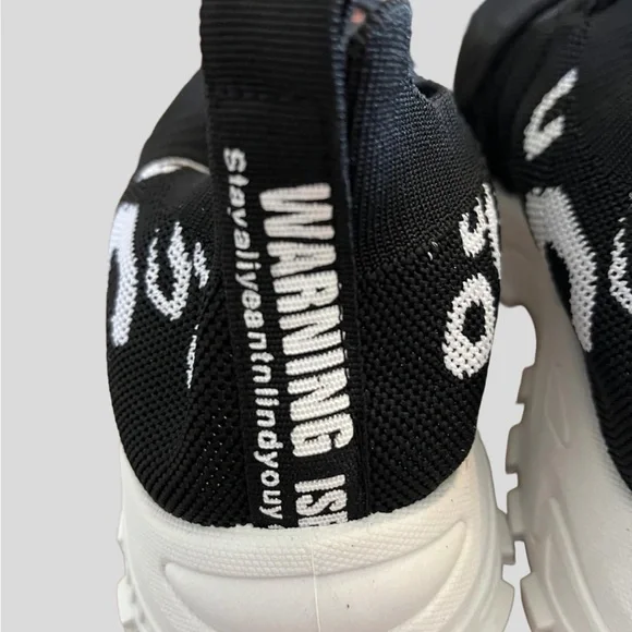NWOT Black and White Stretchy Knit Sneakers - Picture 2 of 2